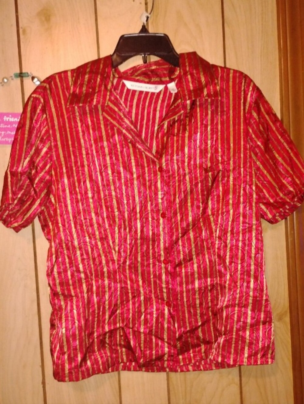 Victoria's Secret Red and Gold Striped Short Sleeve Top